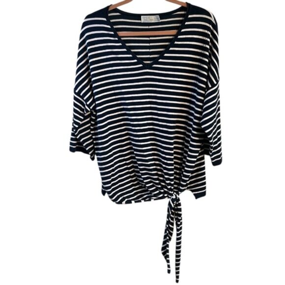 Time and Tru Striped Tie Waist V-neck Tee T-shirt Top Blouse XL 16-18 Plus Size - Picture 1 of 6